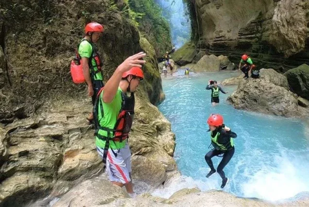 Kawasan Falls in Badian, Cebu. Highlights of Oslob Whale Shark & Canyoneering Day Tour.