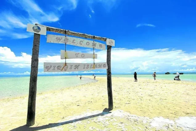 Virgin Island’s white-sand sandbar surrounded by shallow, crystal-clear turquoise waters in Panglao, Bohol.
